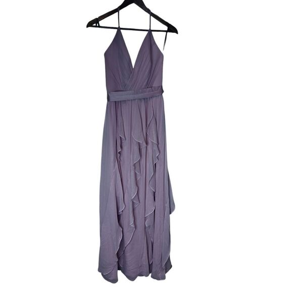 NEW Vera Wang Chiffon Halter Ruffle Dress Maxi Long Bridesmaid blush Size 0 - Picture 1 of 7